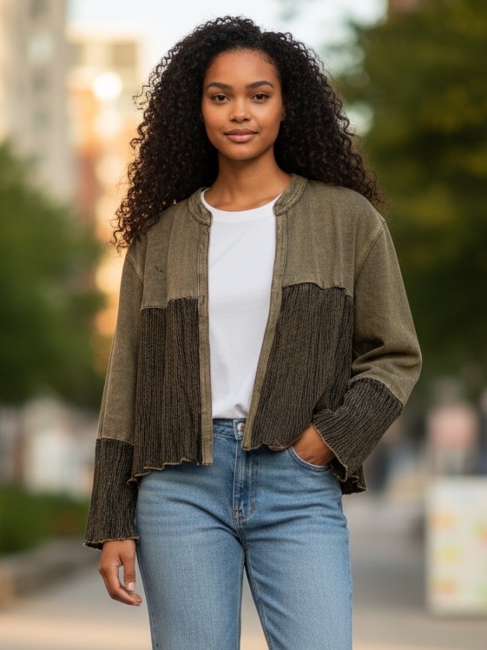 “The Avery” Two-Tone Bown Cropped Cardigan Sweater
